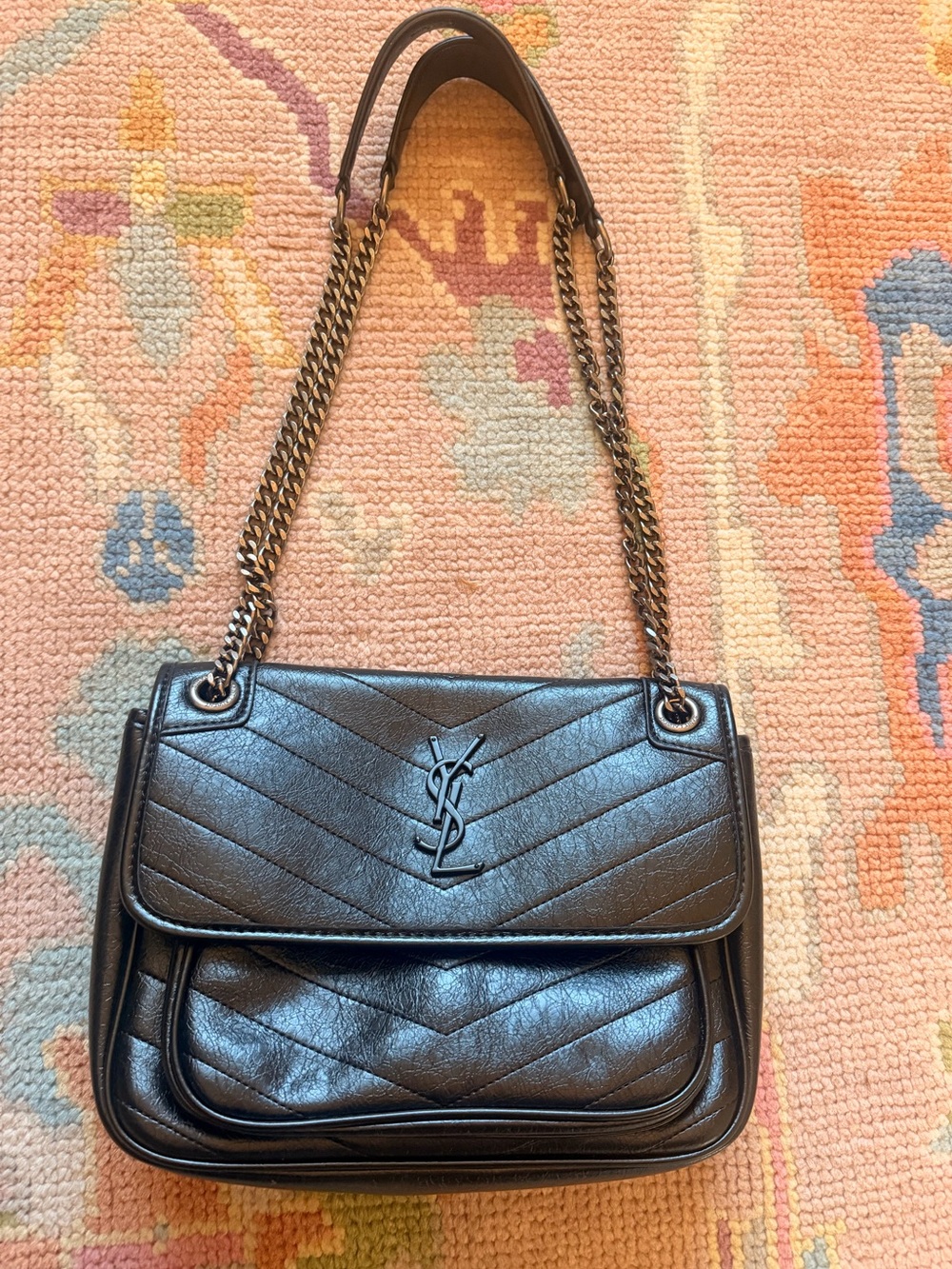 Saint Laurent Black Niko Quilted Leather Shoulder Bag
